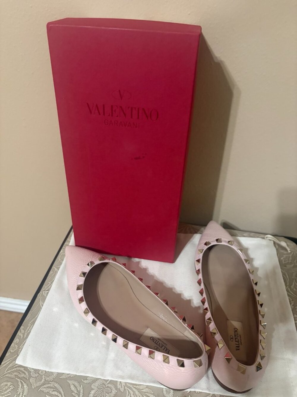 Valentino Garavani Rockstud Ballet Flats Pink Leather Size 37 - Picture 2 of 4
